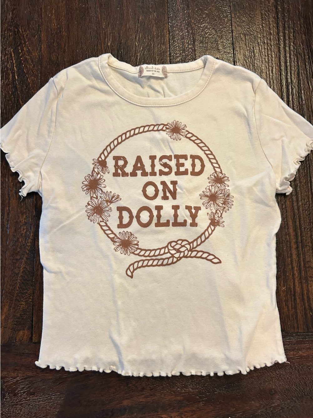 Raised on Dolly Altar'd State Cream Crewneck Tee with Lettuce Hem